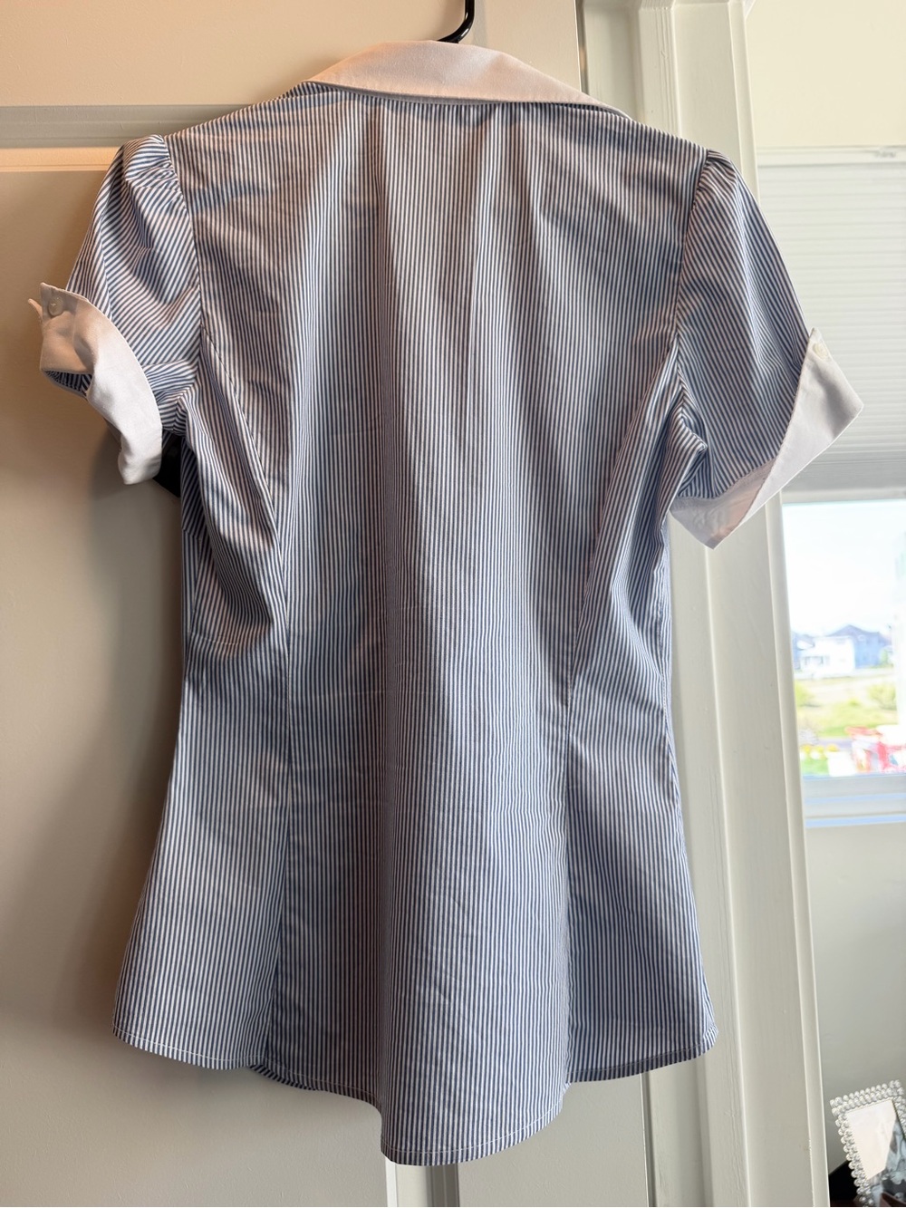 Papaya Blue and White Pinstripe Button Down Shirt - Picture 3 of 3